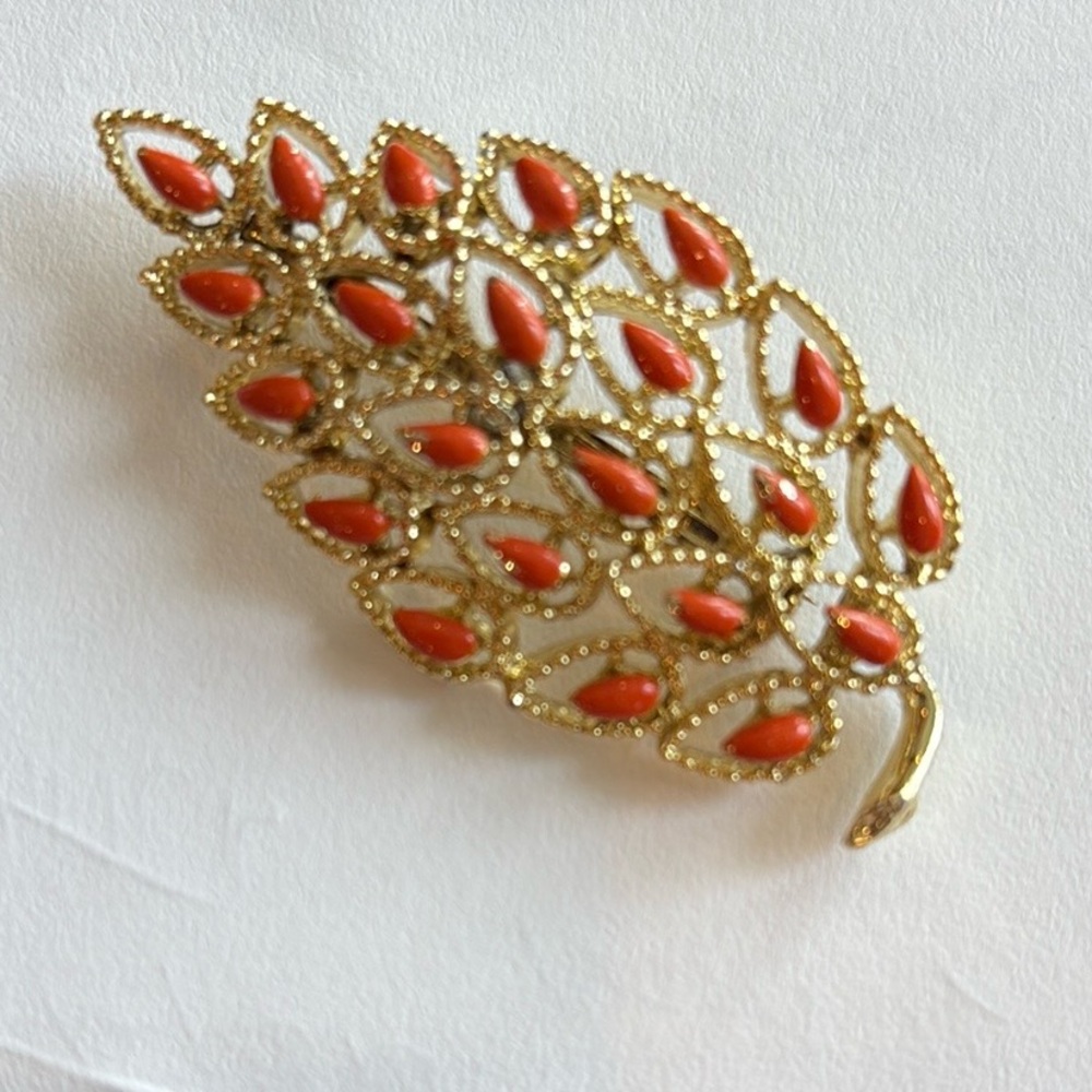 Vintage Gerry Weber stamped Goldtone Coral Leaf Brooch Pin 60’s